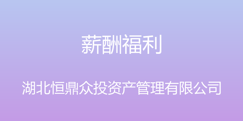 薪酬福利 - 湖北恒鼎众投资产管理有限公司